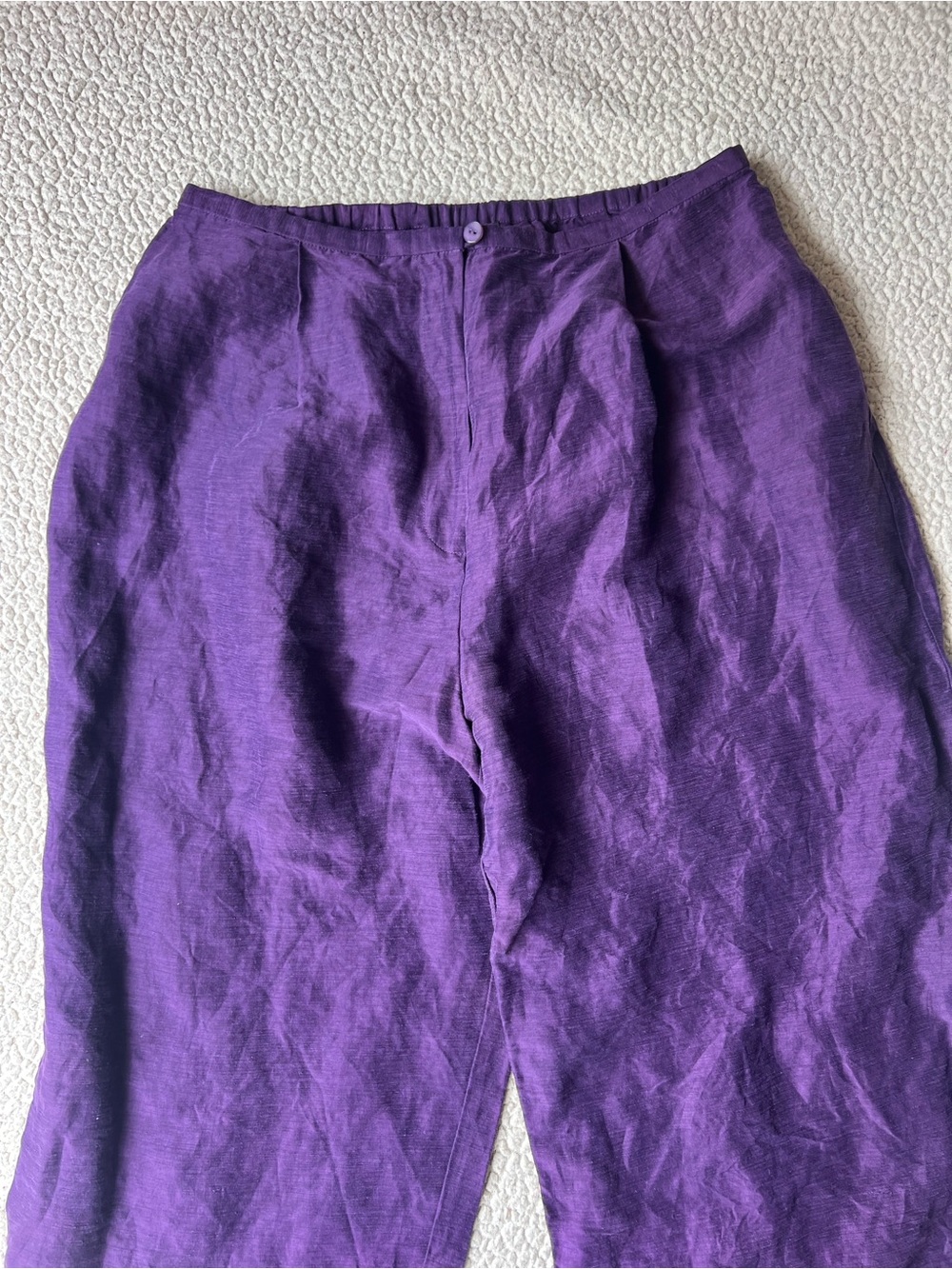 Eileen Fisher Silk Linen Blend Royal Purple Pants Capri Travel Relaxed Sz Medium - Picture 2 of 5